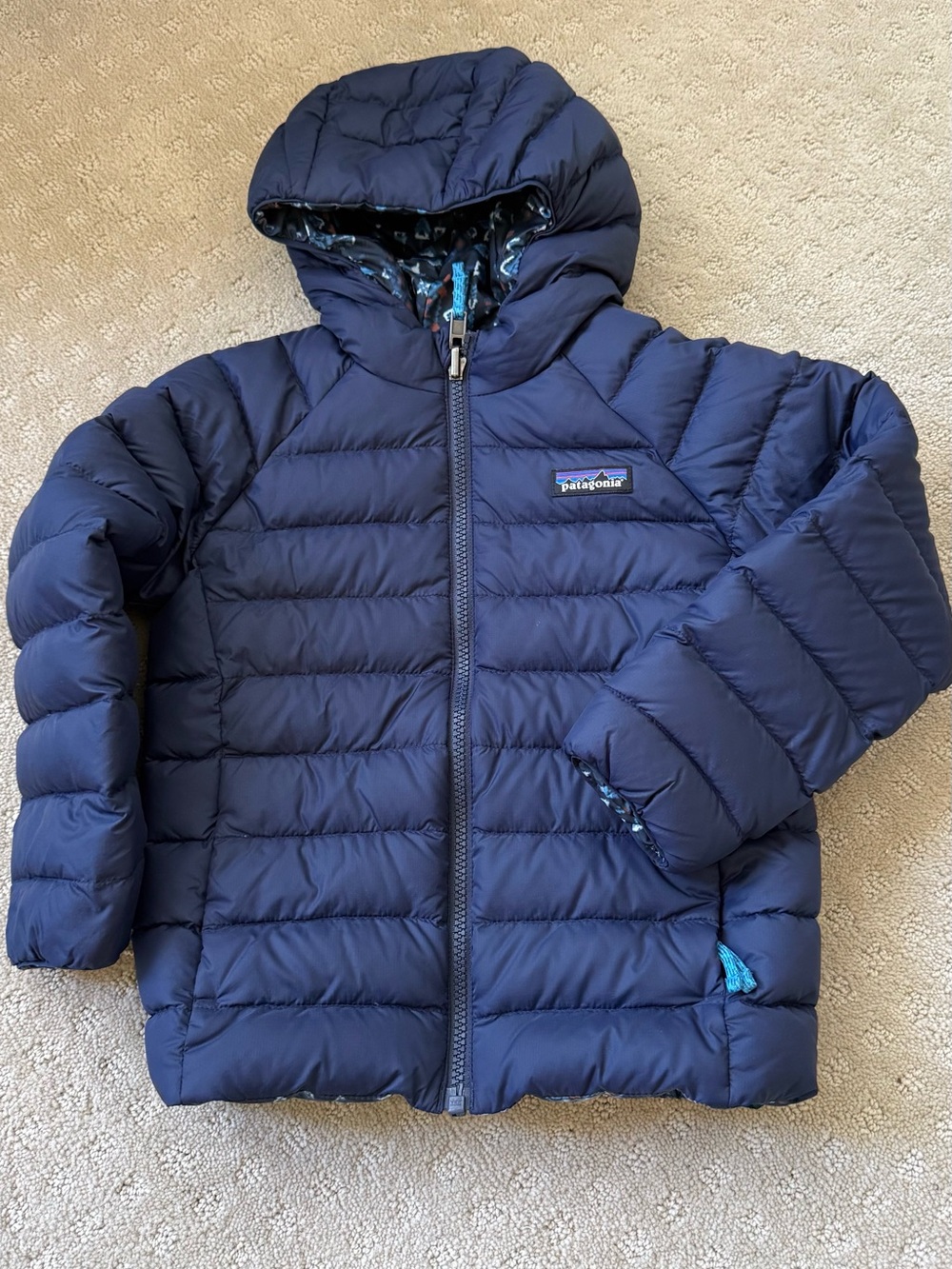 Patagonia Reversible Navy Puffer Jacket with Hoody